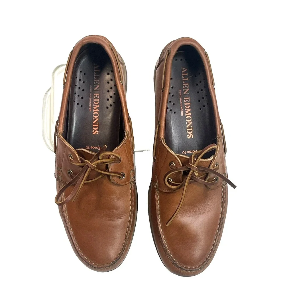 Allen Edmonds Tan Leather Deck Boat Shoes 2 Eye Mens Size 10.5 D Force 10 Casual